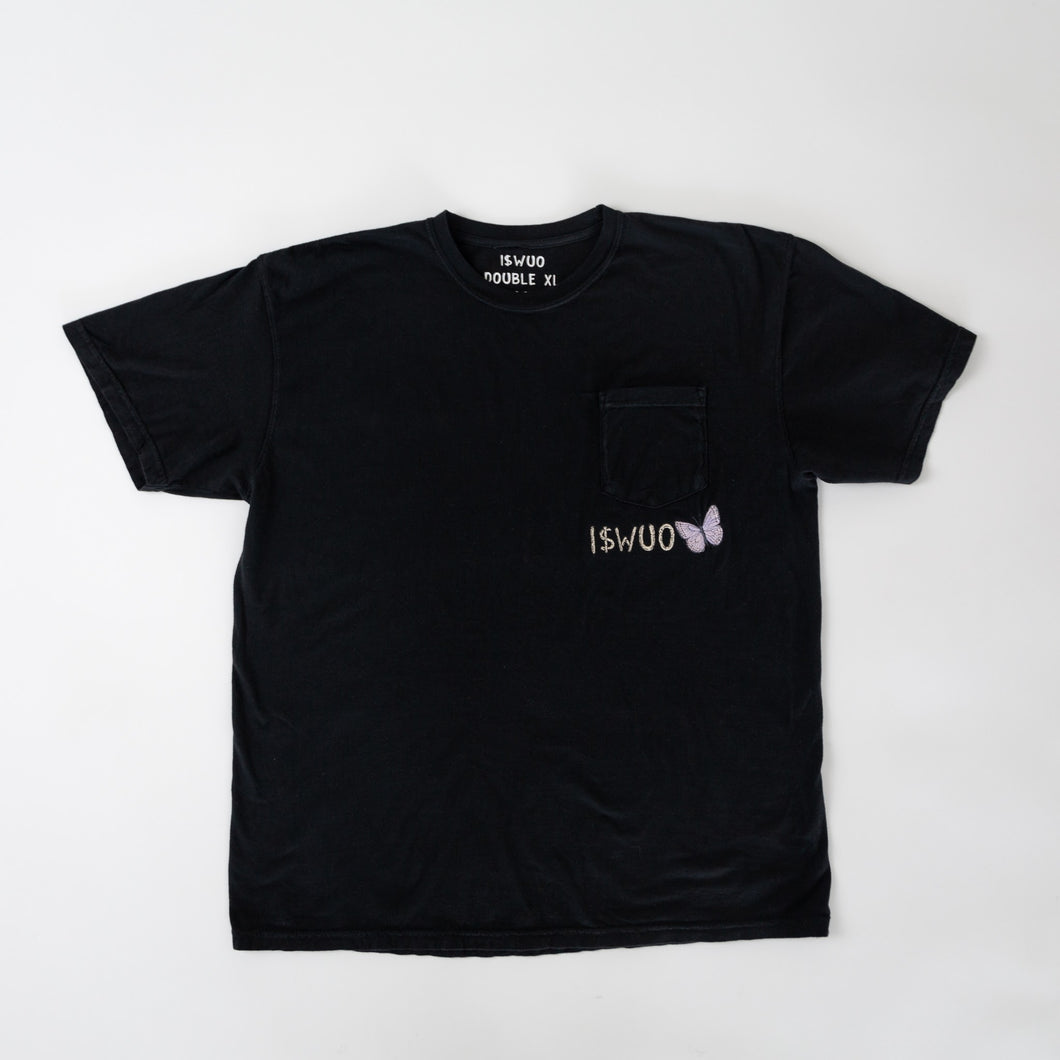 Unisex Butterfly Black Pocket T-shirt
